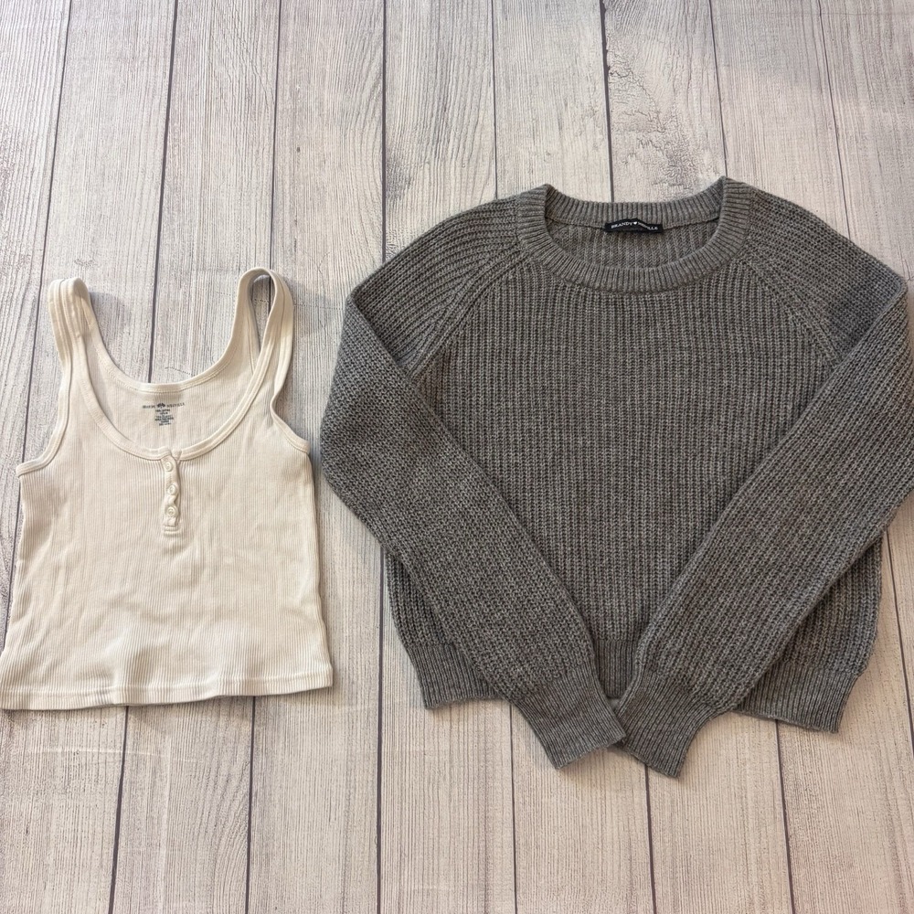 Brandy Melville Women's Tank Top Wool Blend Sweater Gray White 2 Piece Lot